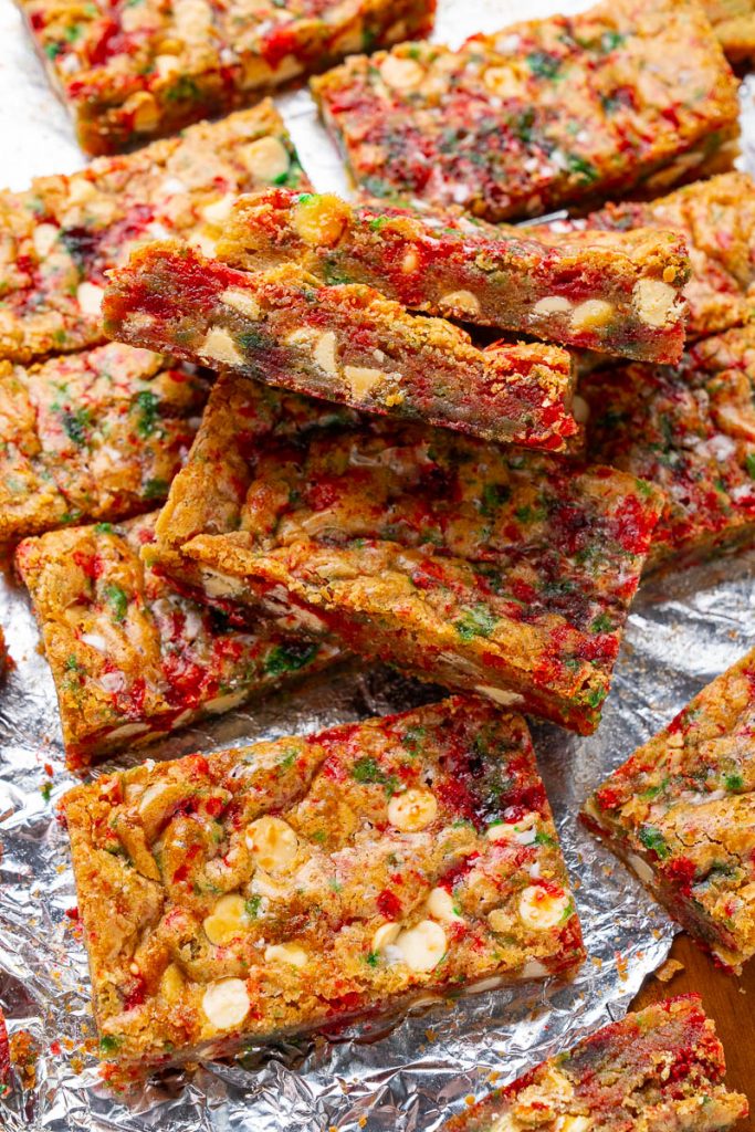 Candy Cane White Chocolate Chip Blondies Candy Cane White Chocolate Chip Blondies